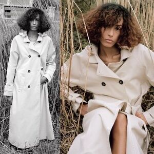 Zara Beige Long Scarf Double-Breasted Trench Coat with Scarf NWT 4749/706 Sz S